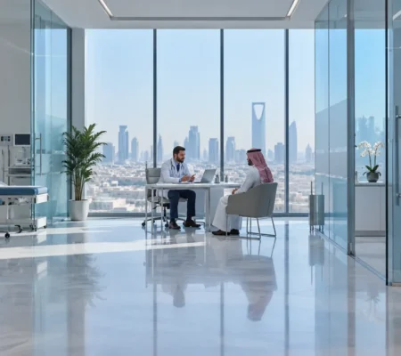 medical-insurance Doctor consulting an employee in a modern clinic for corporate medical insurance