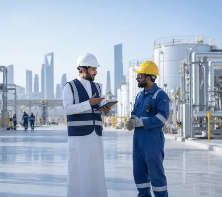 employers-liability-insurance Safety manager and worker at an industrial facility for employers liability insurance