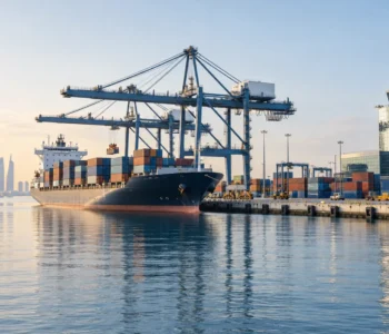 marine-insurance Container ship at a commercial port for marine insurance