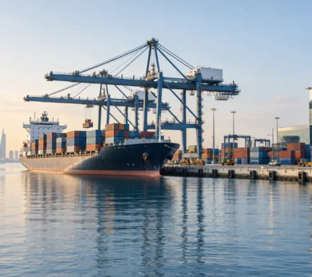 marine-insurance Container ship at a commercial port for marine insurance