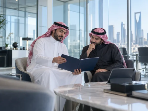 claims-management Claims specialist and business client reviewing an insurance claim in a modern office